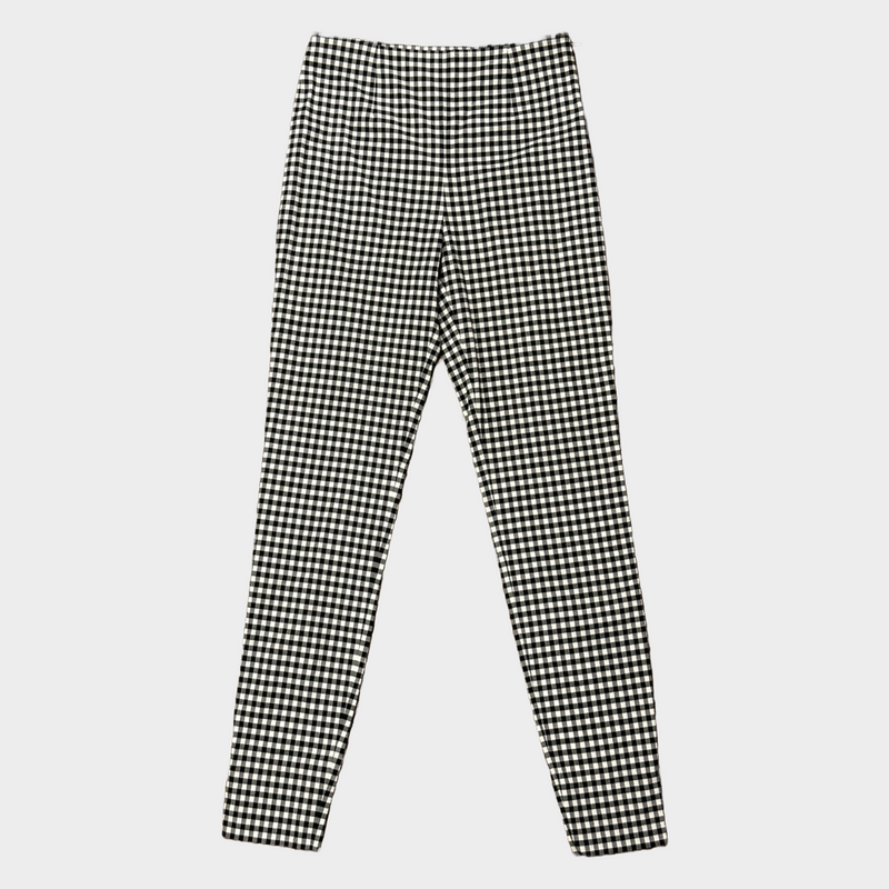 Prada women's black and white checkered set of top and trousers with yellow logo detail