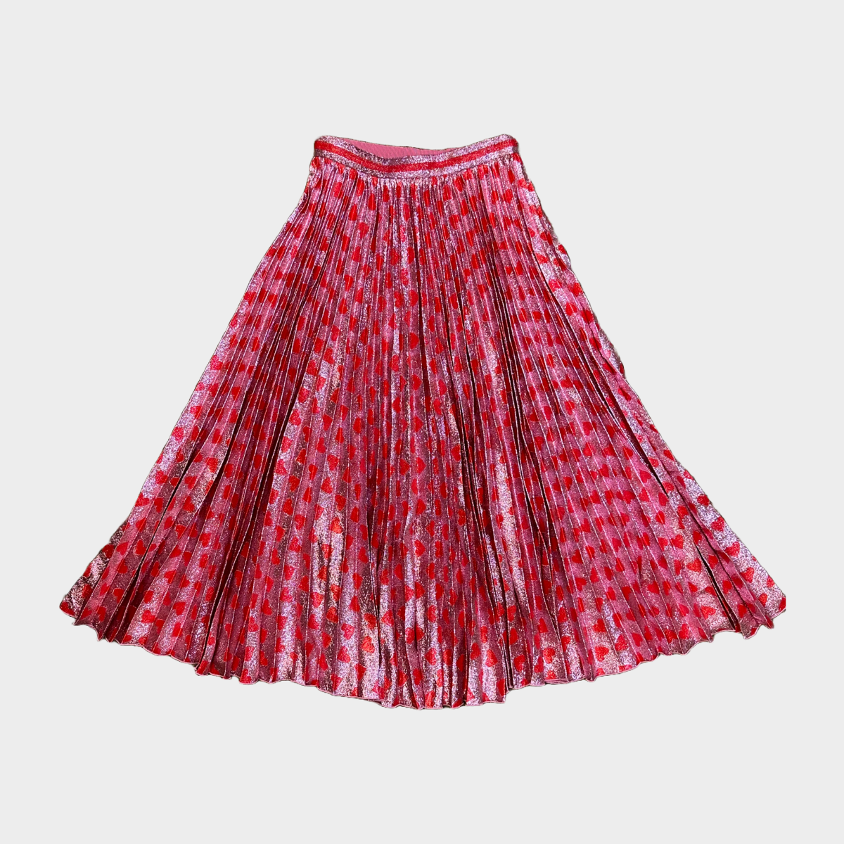 Gucci red and pink metallic heart print pleated long skirt Loop Generation