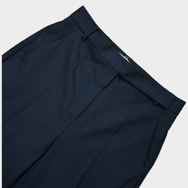 Max Mara women's navy wool trousers with slits at the cuffs