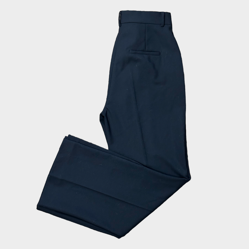 Max Mara women's navy wool trousers with slits at the cuffs