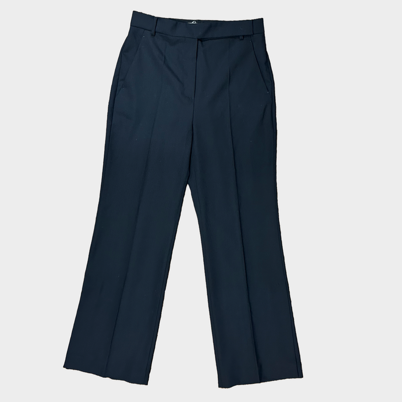 Max Mara women's navy wool trousers with slits at the cuffs