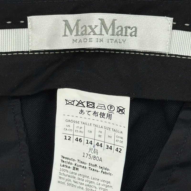 Max Mara women's navy wool trousers with slits at the cuffs