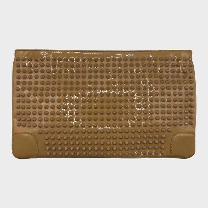 Christian Louboutin nude patent leather studded pouch