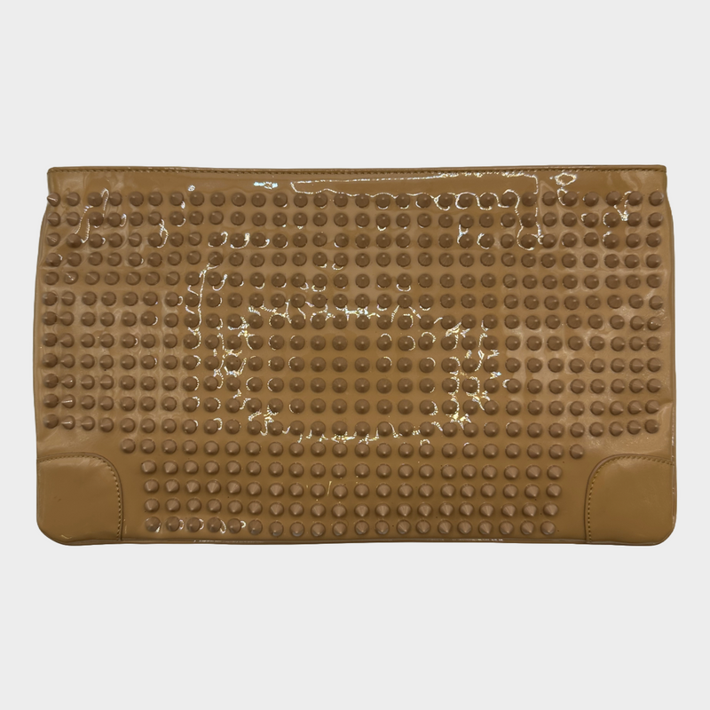 Christian Louboutin nude patent leather studded pouch