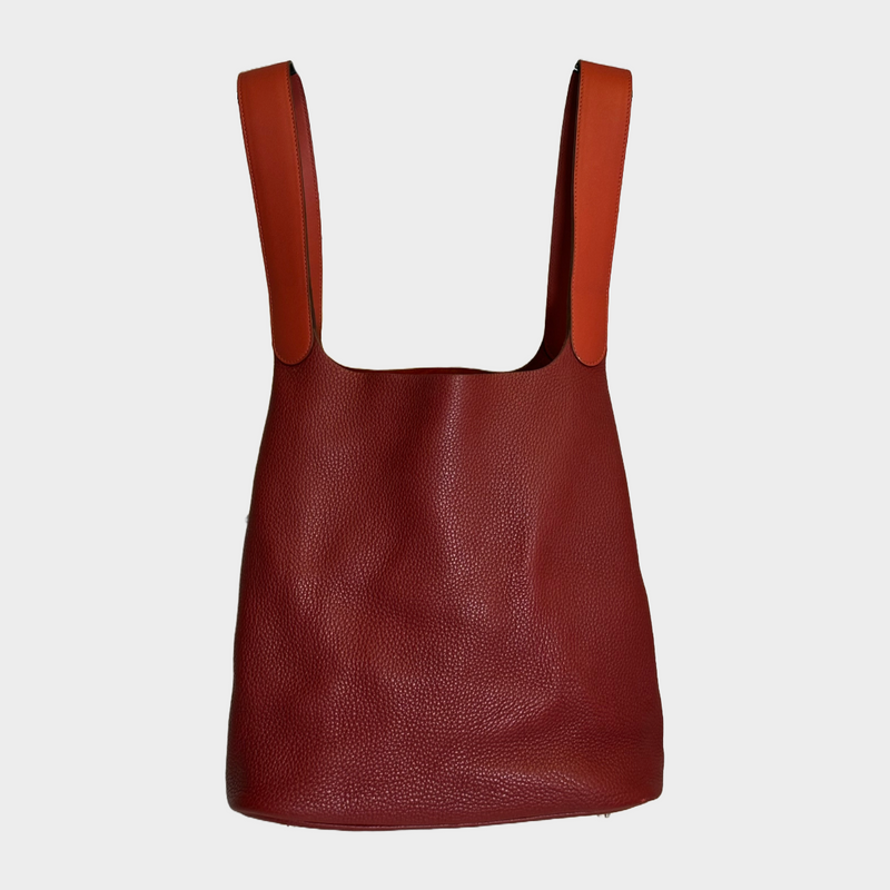 Hermes women's dark red clemence grained leather Picotin lock 26 tote bag