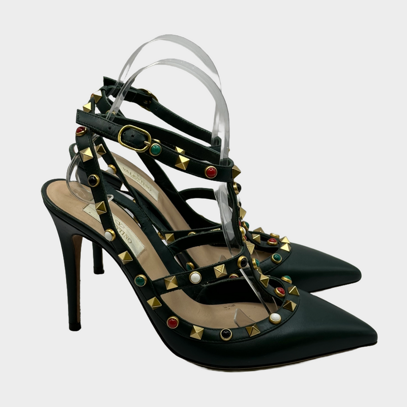 Valentino military green leather rockstud heels