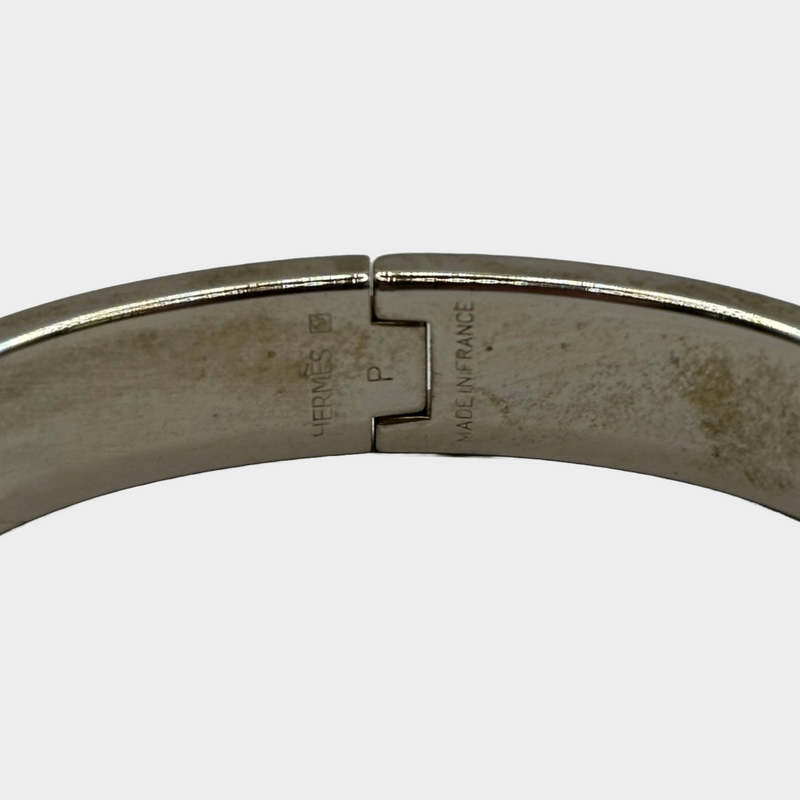 HERMÈS women's Clic H silver bracelet with white enamel