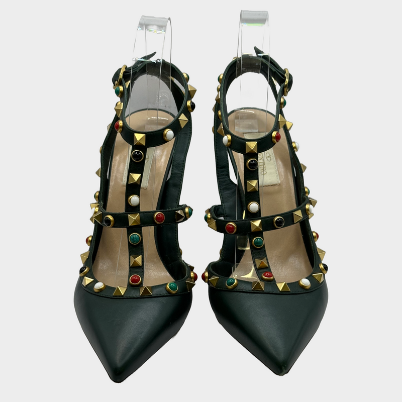 Valentino military green leather rockstud heels