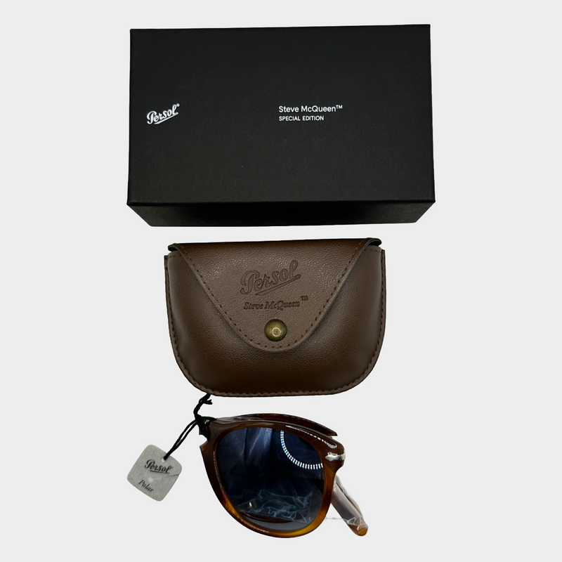Persol x Steve McQueen men's light brown tortoiseshell foldable limited edition sunglasses