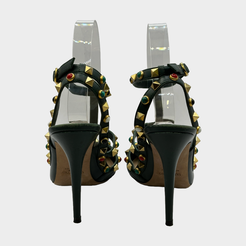 Valentino military green leather rockstud heels