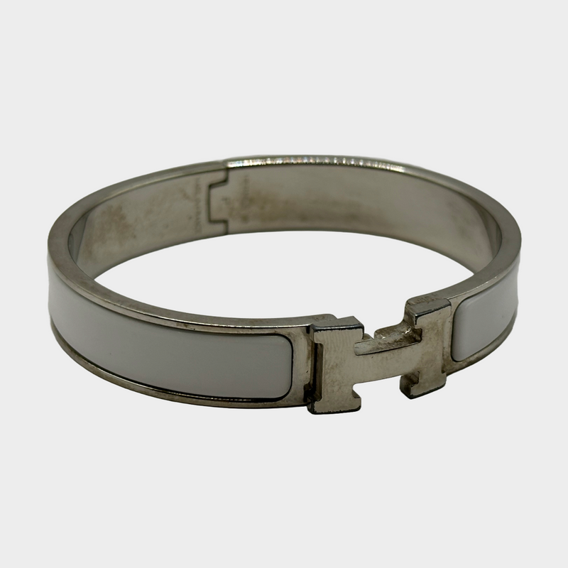 HERMÈS women's Clic H silver bracelet with white enamel
