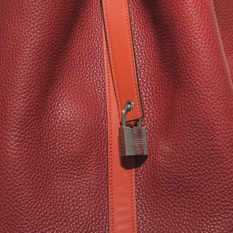 Hermes women's dark red clemence grained leather Picotin lock 26 tote bag