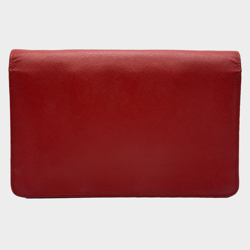Prada red saffiano leather flap crossbody bag