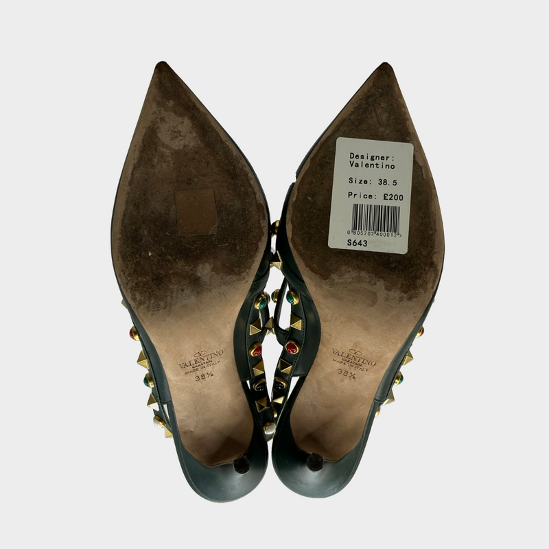 Valentino military green leather rockstud heels