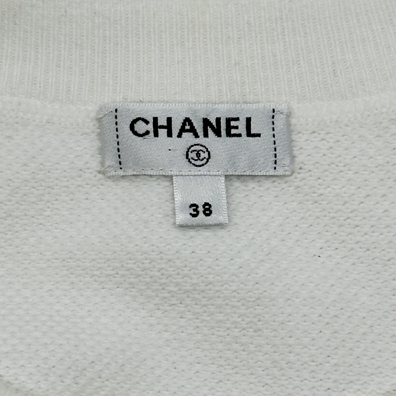 Chanel white cotton sequinned sweatshirt with flower print logo detail