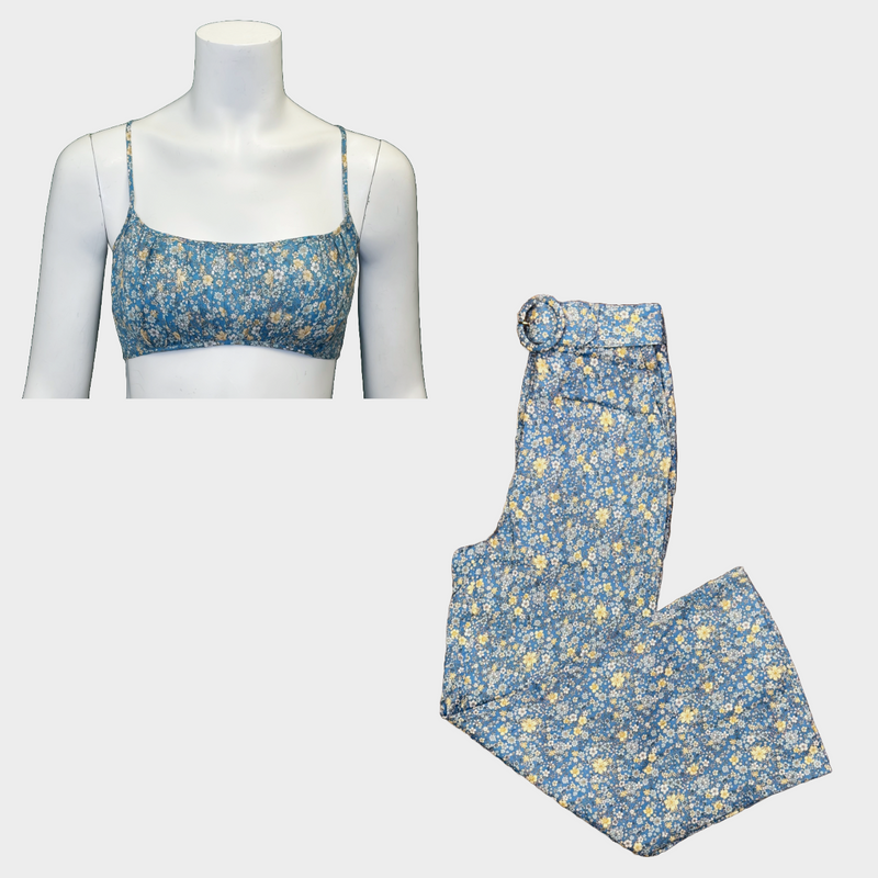 Zimmerman women's blue and yellow flower print linen set top and trousers