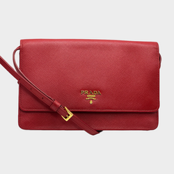 Prada red saffiano leather flap crossbody bag