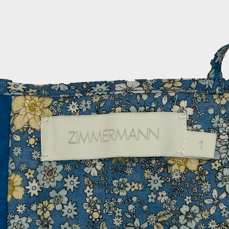 Zimmerman women's blue and yellow flower print linen set top and trousers