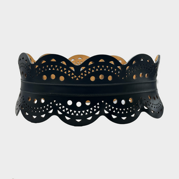 Alaia women's black leather laser-cut corset belt – Loop