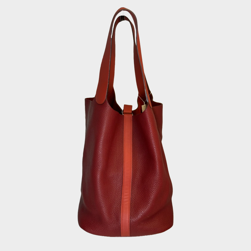 Hermes women's dark red clemence grained leather Picotin lock 26 tote bag