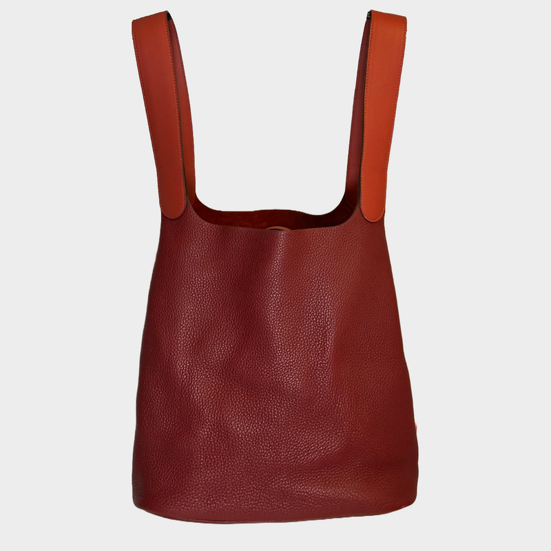 Hermes women's dark red clemence grained leather Picotin lock 26 tote bag