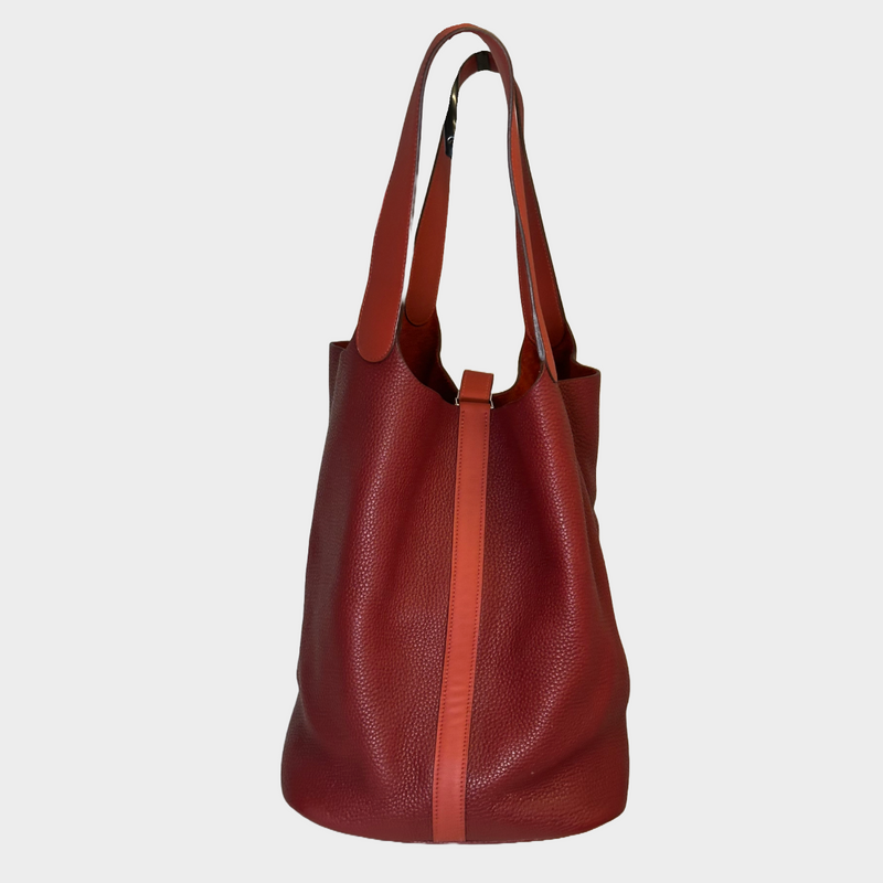 Hermes women's dark red clemence grained leather Picotin lock 26 tote bag