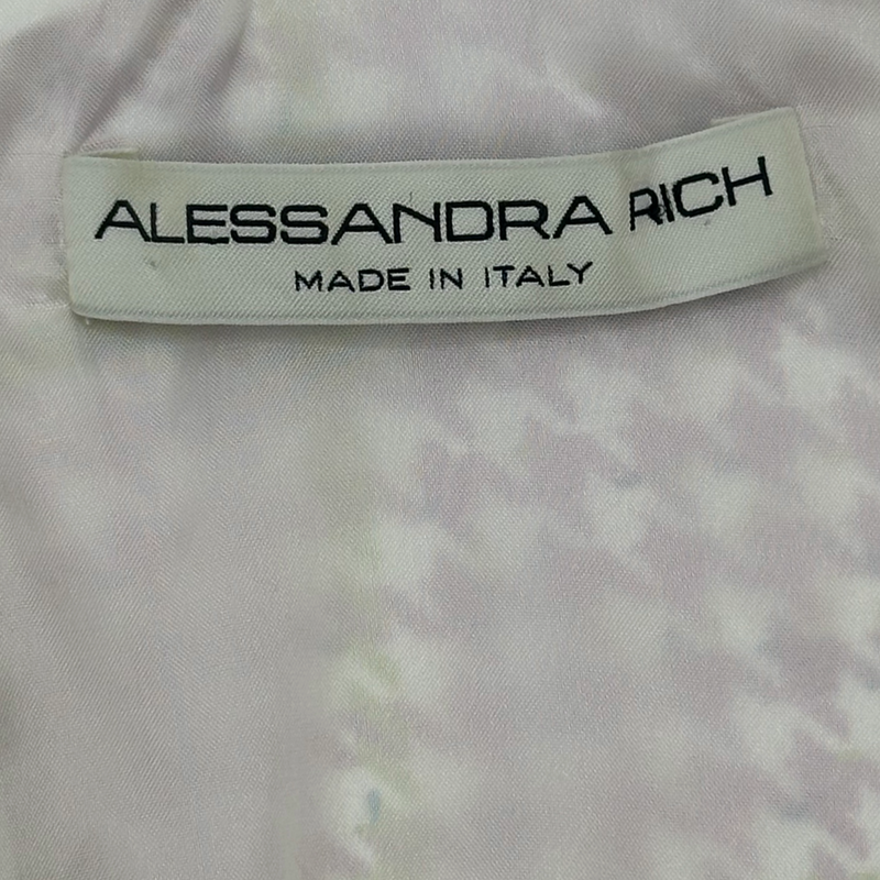 Alessandra Rich white and pink houndstooth/checkered print silk mid-length dress