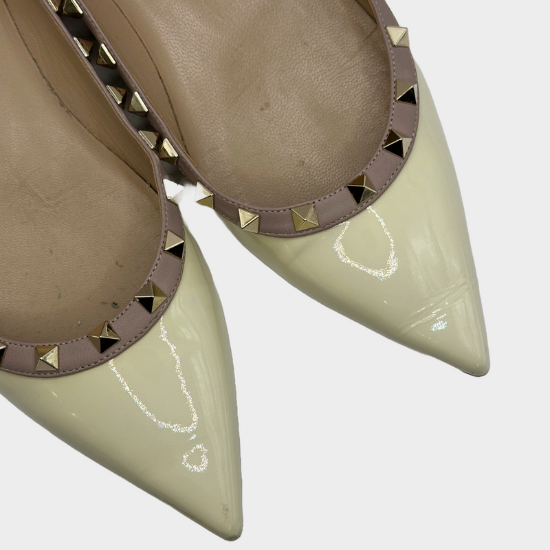 VALENTINO ecru patent leather rockstuds flats