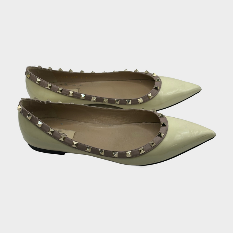 VALENTINO ecru patent leather rockstuds flats