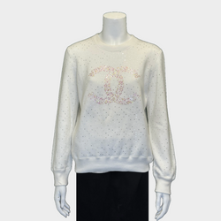 Chanel white cotton sequinned sweatshirt with flower print logo detail