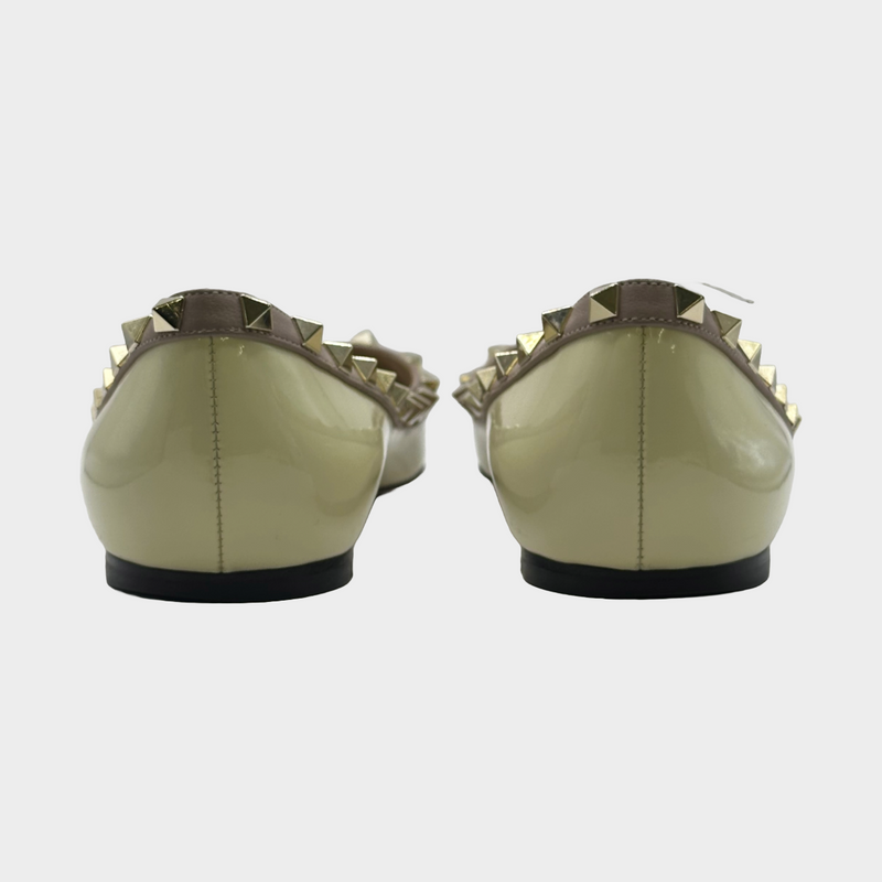 VALENTINO ecru patent leather rockstuds flats
