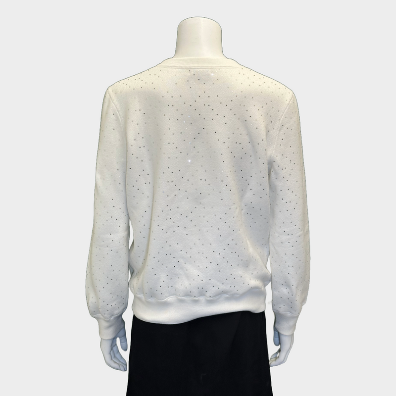 Chanel white cotton sequinned sweatshirt with flower print logo detail