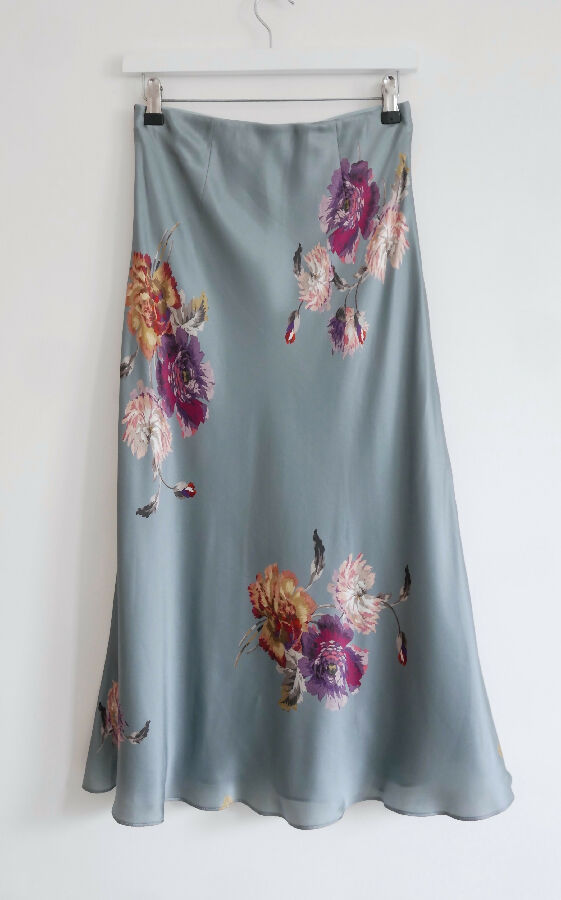Rebecca Taylor blue floral print silk Simone Fleur bias skirt