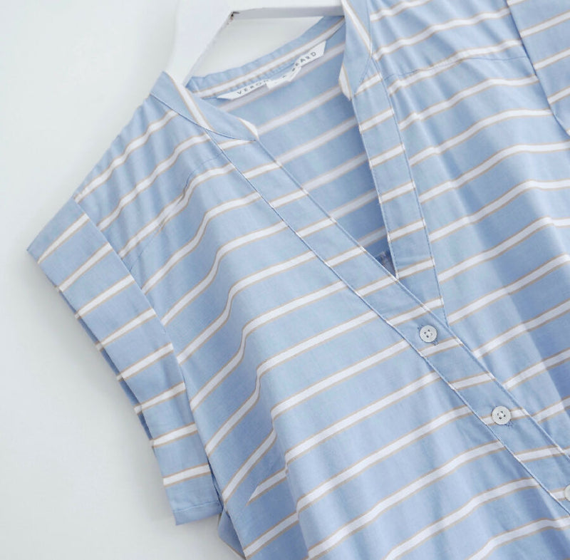 Veronica Beard women's blue ruched cotton shirt dress