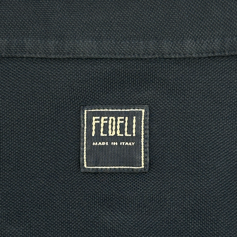 Fedeli men's navy cotton long-sleeved buttoned polo shirt