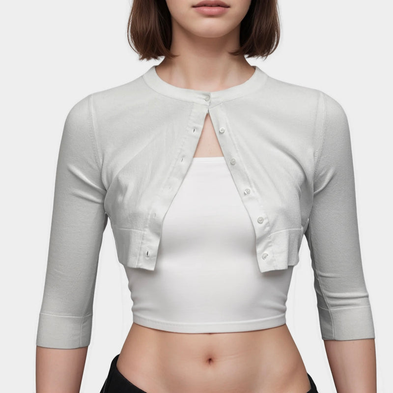 Alaïa Women's White Stretch Knit Cropped Cardigan