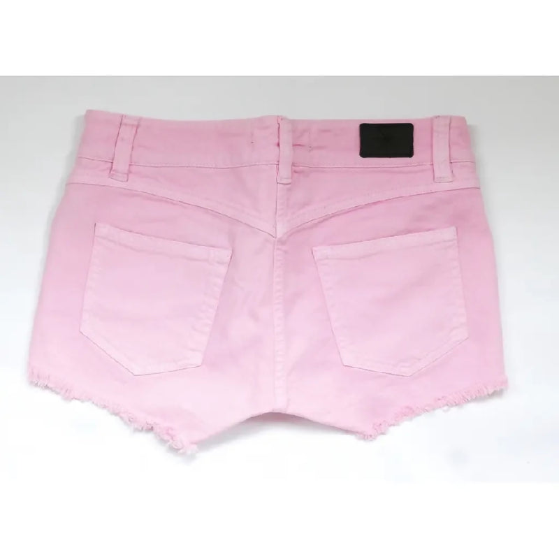 Isabel Marant pink dyed denim shorts with ribbon lace up fly