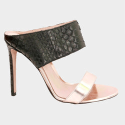 Gianvito Rossi black and rose gold patent leather and python skin sandals