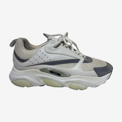 Dior men's B22 white leather sneakers with grey accents
