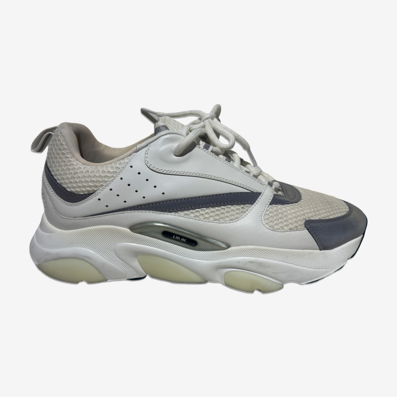 Dior men's B22 white leather sneakers with grey accents