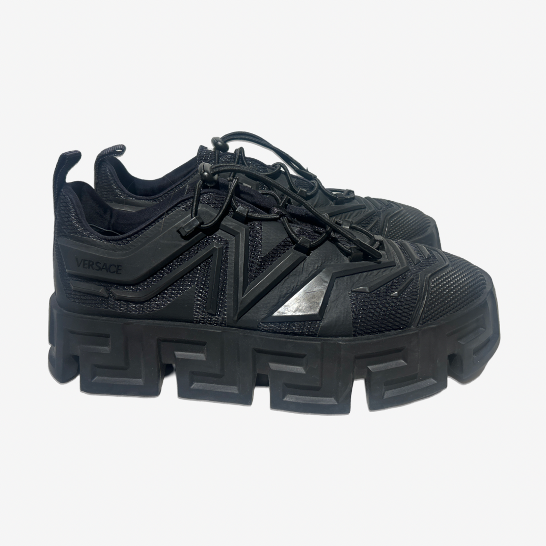 Versace men's black platform sneakers with drawstring laces