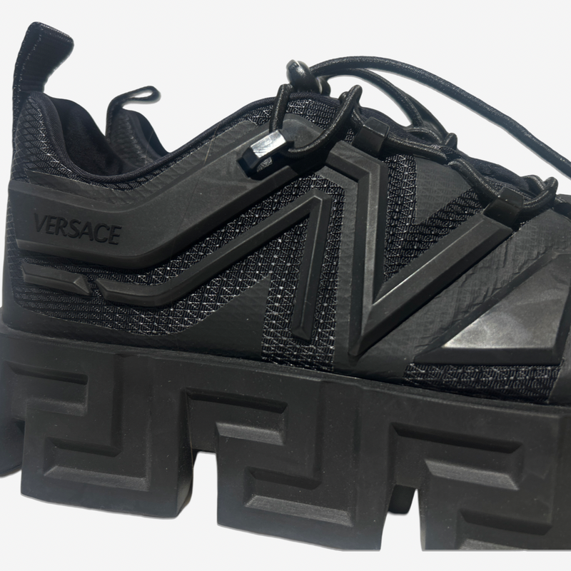 Versace men's black platform sneakers with drawstring laces