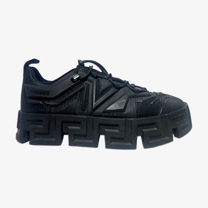Versace men's black platform sneakers with drawstring laces