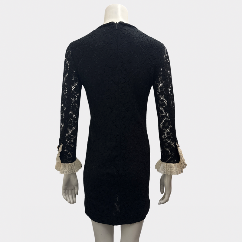 Gucci Black Sequin Cluny Lace Short Dress With Long Sleeves