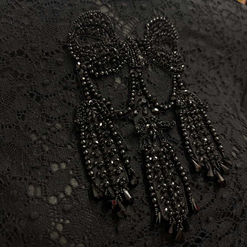 Gucci Black Sequin Cluny Lace Short Dress With Long Sleeves