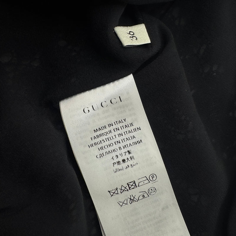 Gucci Black Sequin Cluny Lace Short Dress With Long Sleeves