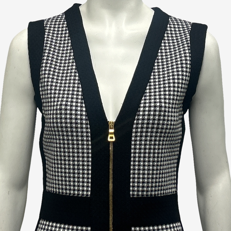 Balmain Black and White Stretch Knit Houndstooth Dress