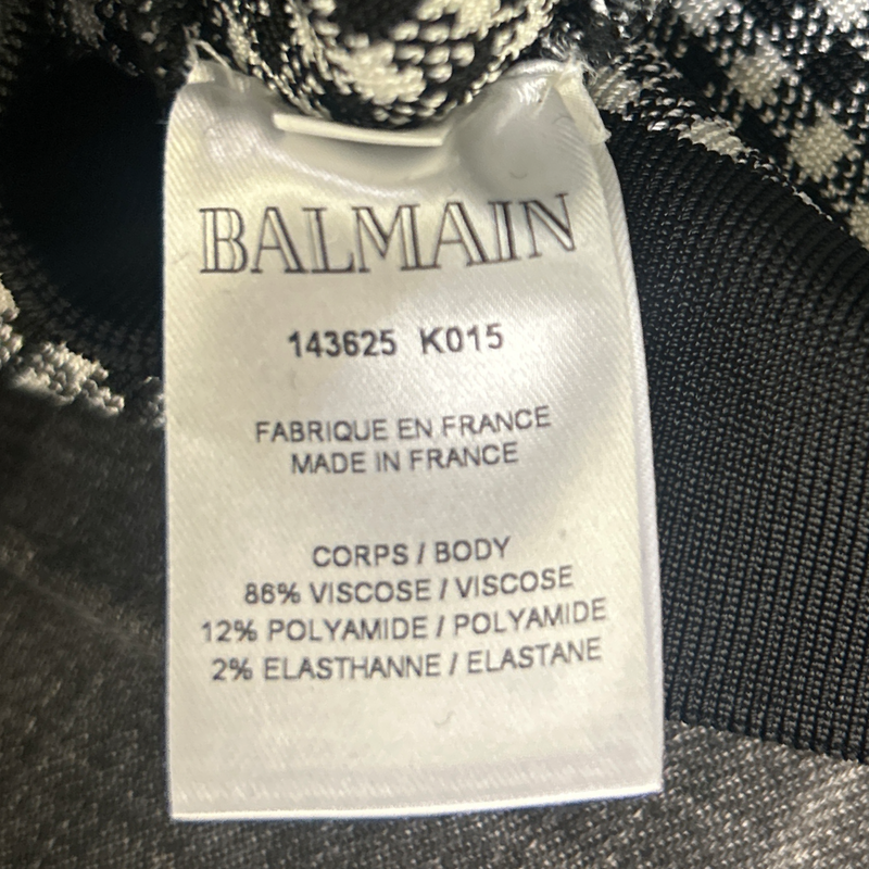 Balmain Black and White Stretch Knit Houndstooth Dress