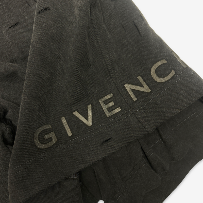 Givenchy men's black cotton distressed double-layer shorts