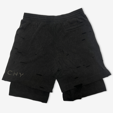 Givenchy men's black cotton distressed double-layer shorts Givenchy men's black cotton distressed double-layer shorts